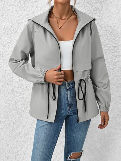 Drawstring Zip Up Hooded Jacket