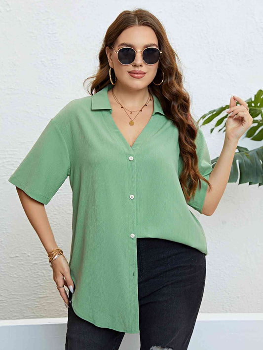 Johnny Collar Half Sleeve Shirt -Plus Size