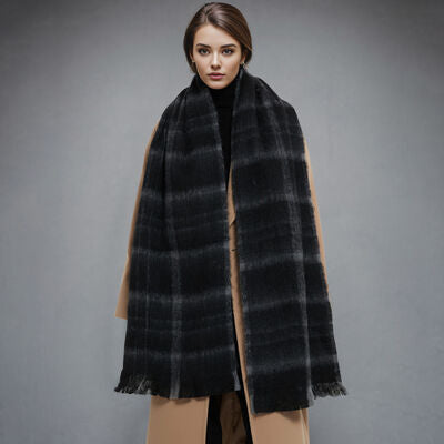 Plaid Raw Hem Polyester Scarf