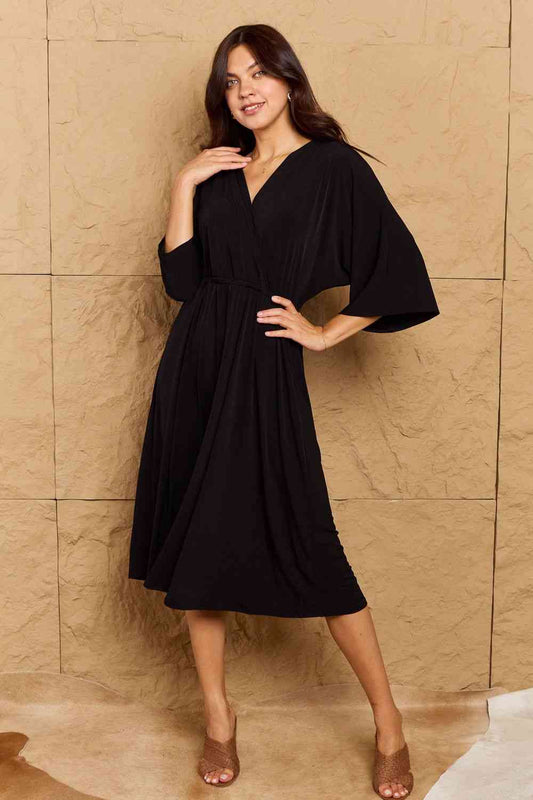 OneTheLand Make Your Move Solid Surplice Midi Dress