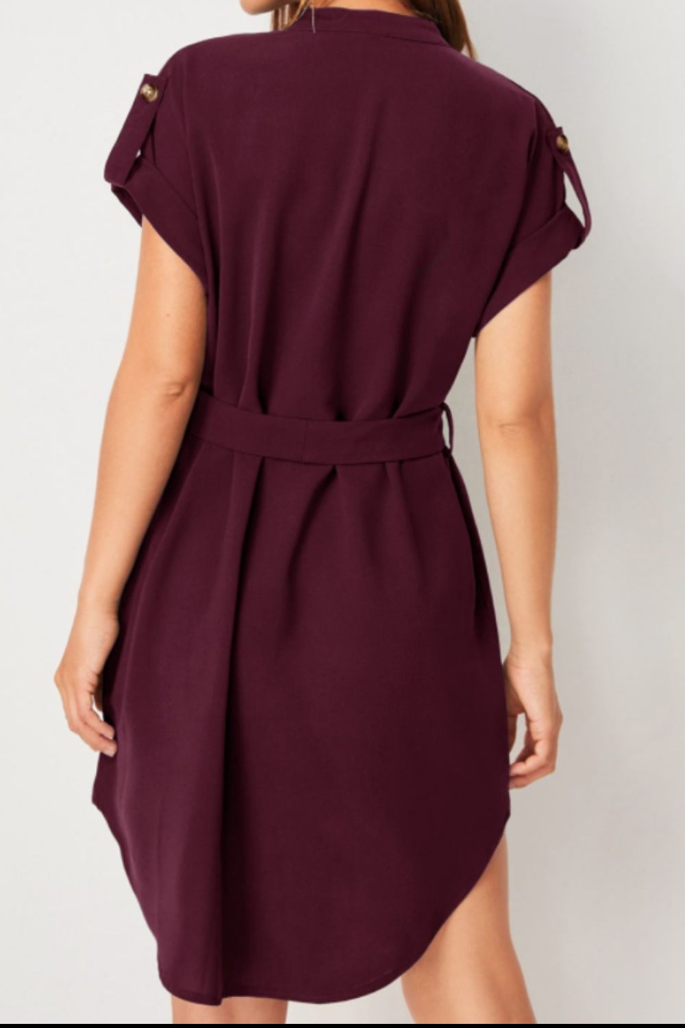 Tied Notched Short Sleeve Dress