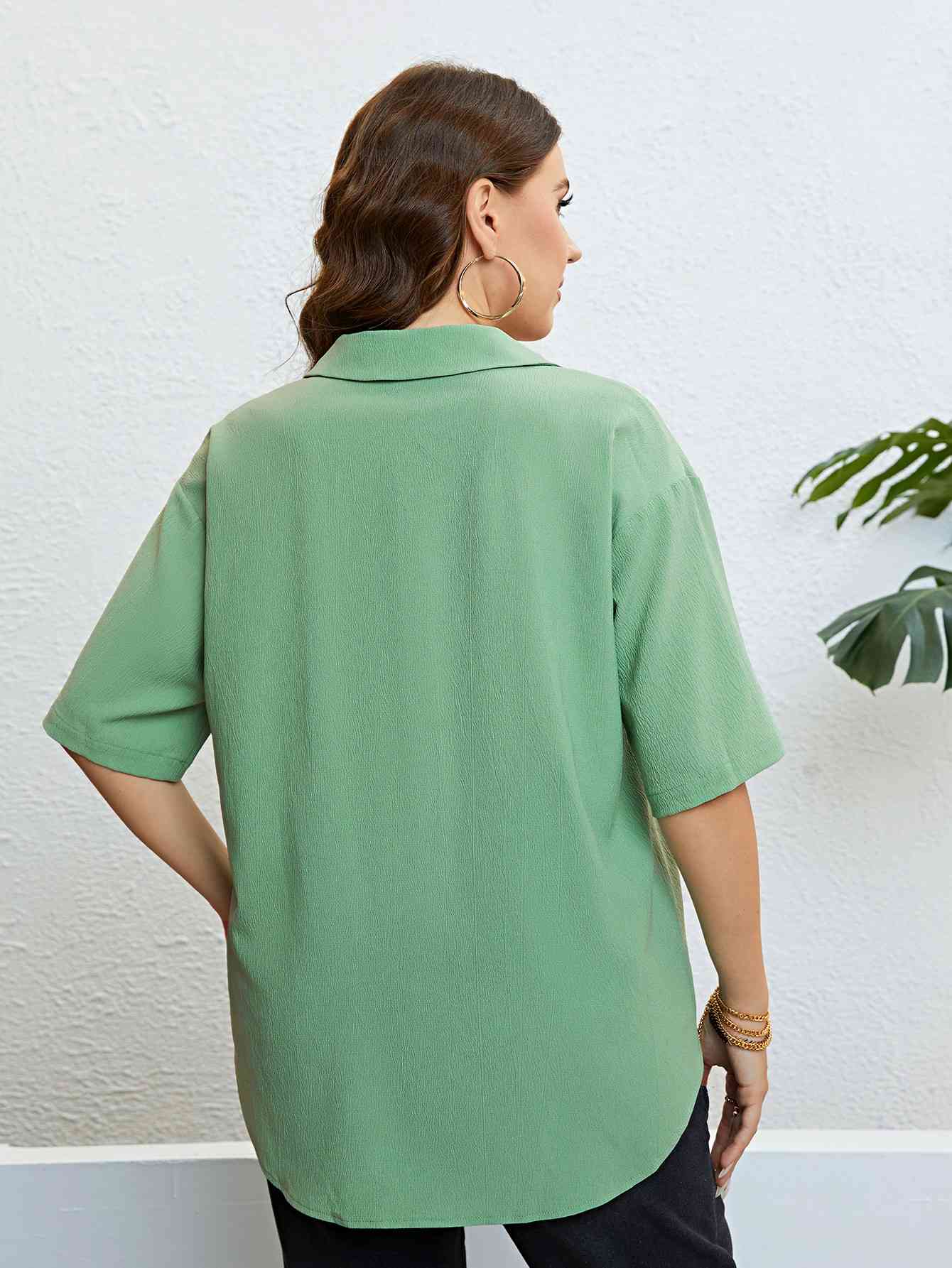 Johnny Collar Half Sleeve Shirt -Plus Size