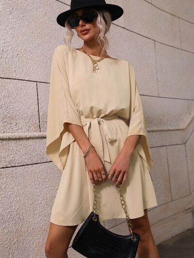 Tie Waist Kimono Sleeve Mini Dress