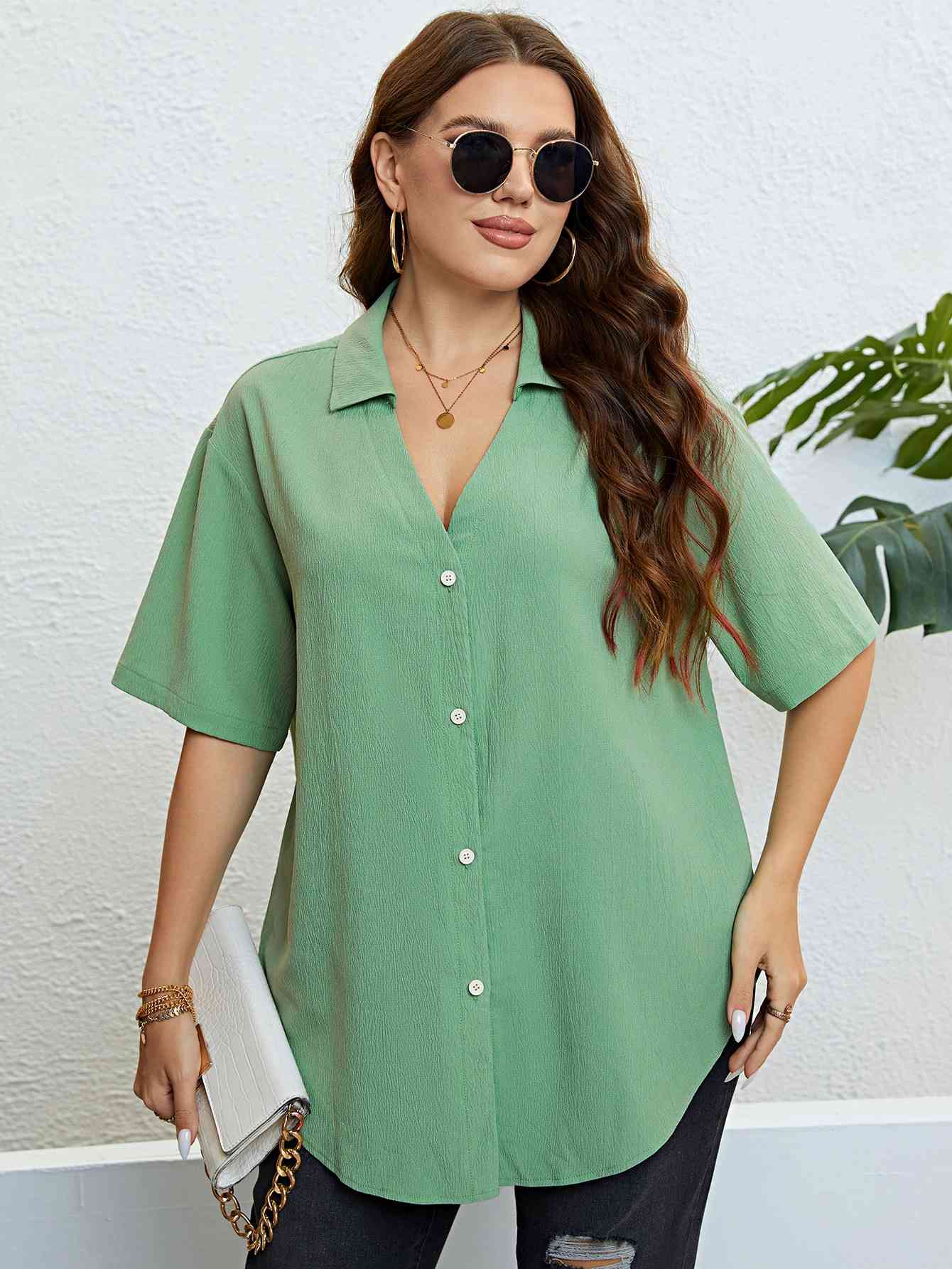 Johnny Collar Half Sleeve Shirt -Plus Size