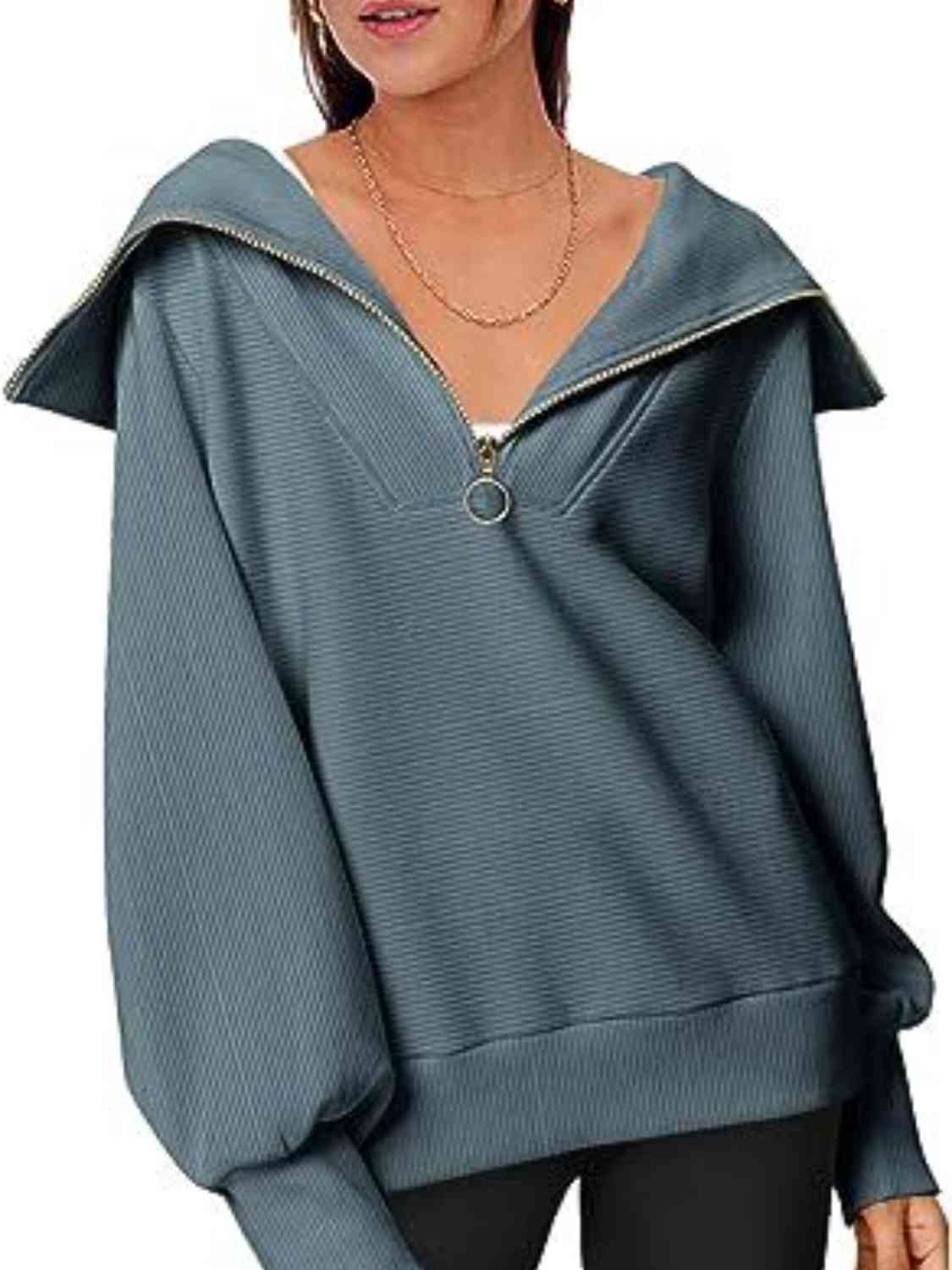 Half-Zip Lantern Sleeve Top