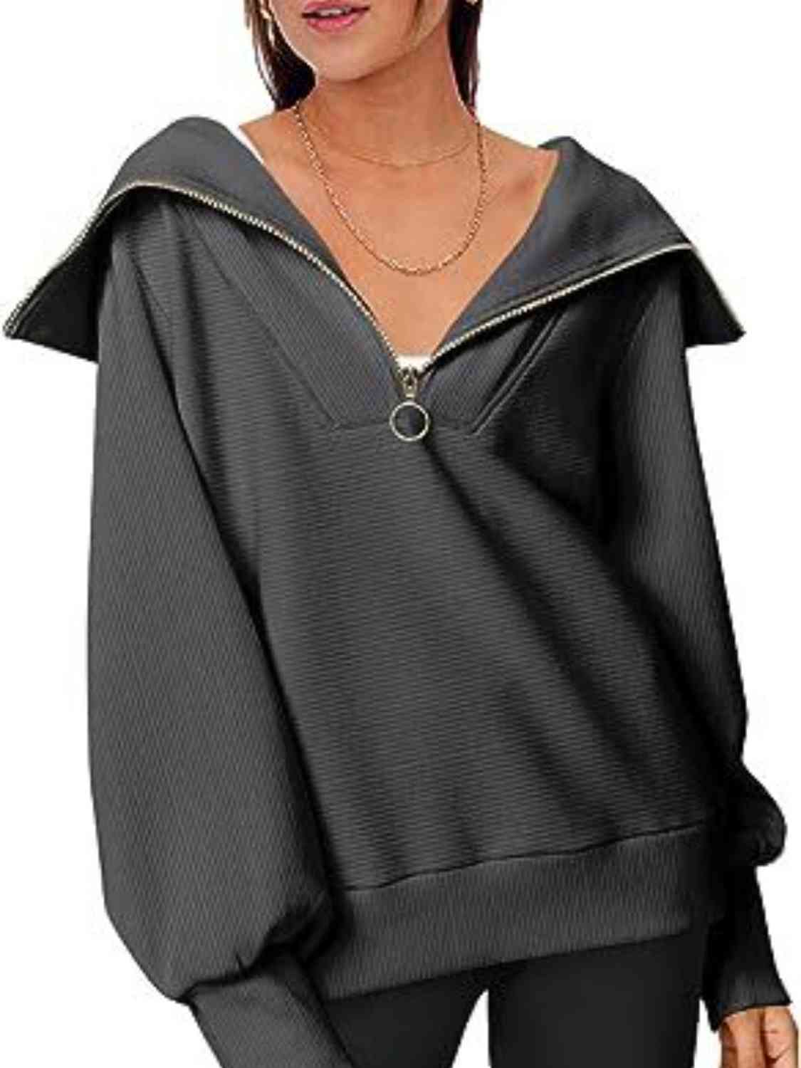 Half-Zip Lantern Sleeve Top