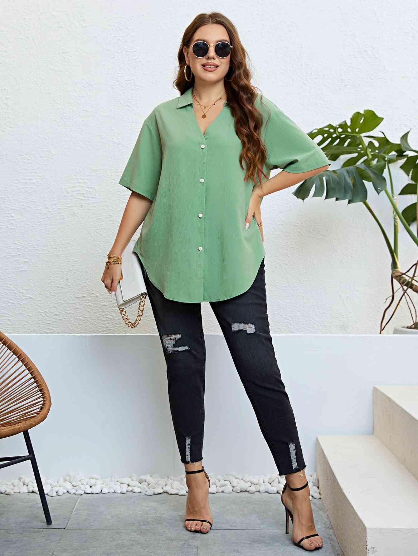 Johnny Collar Half Sleeve Shirt -Plus Size