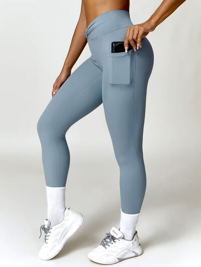 Twisted High Waist Active Pants with Pockets