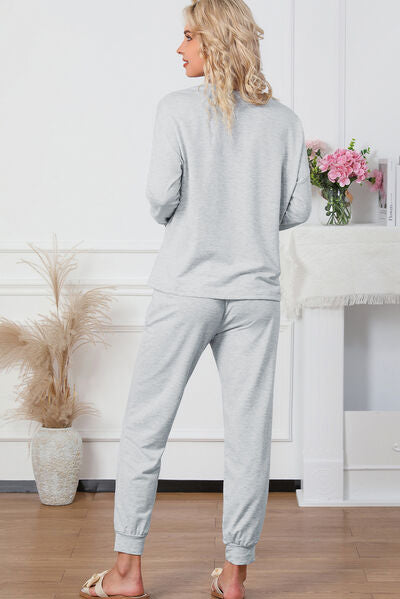 Round Neck Top and Drawstring Pants Lounge Set