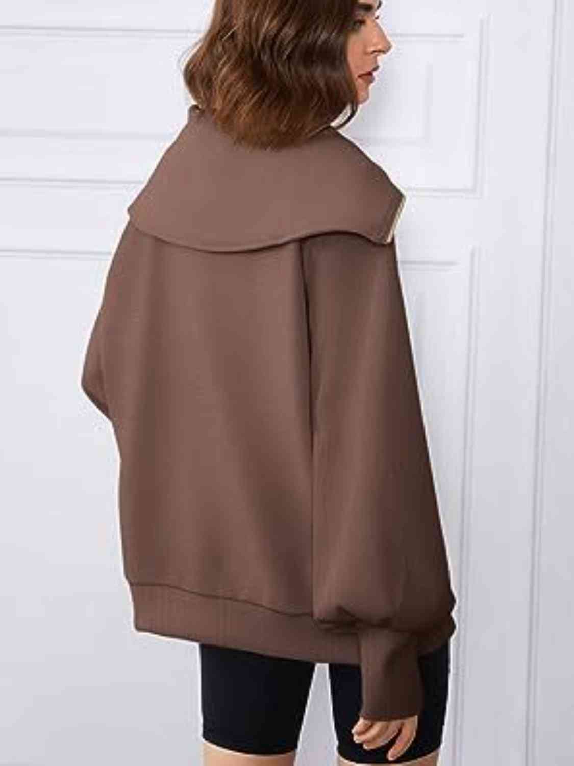 Half-Zip Lantern Sleeve Top