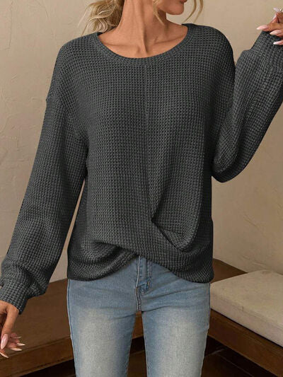 Twisted Waffle-Knit Dropped Shoulder T-Shirt