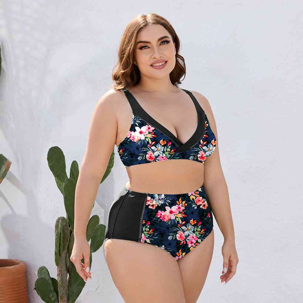 Plus Size Floral High Waist Two-Piece Swim Set