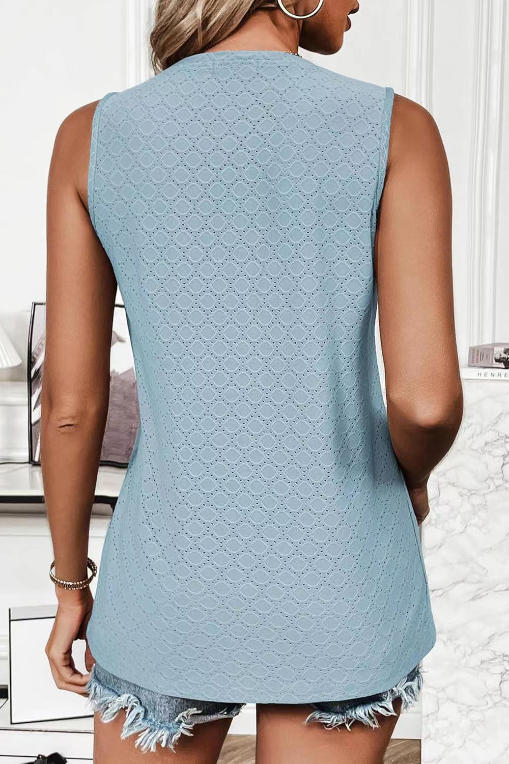 Eyelet Round Neck Tank