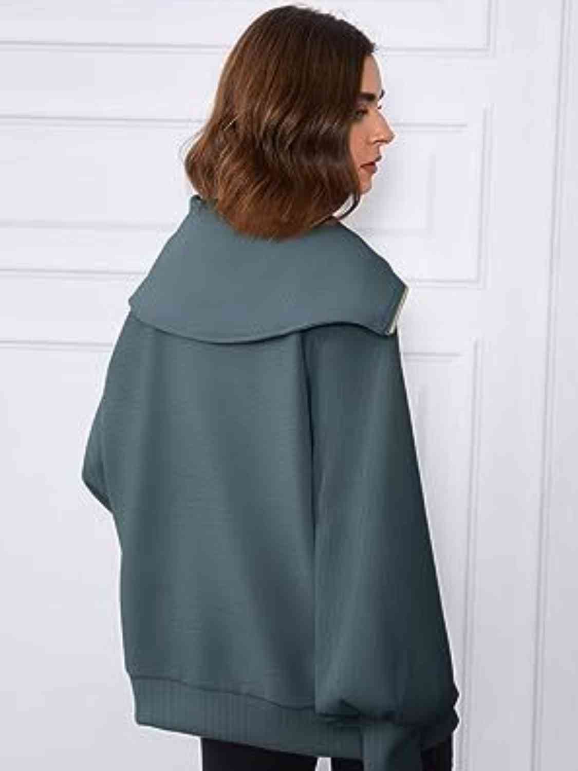 Half-Zip Lantern Sleeve Top